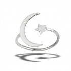 Sterling Silver Crescent Moon And Star Ring